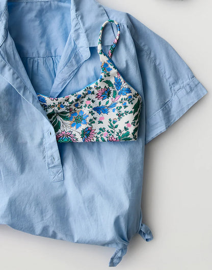 Escondido Compression Reversible Top: Lagoon/Cloud Multifloral