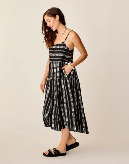 Jacey Textured Dress: Black Embroidered - FINAL SALE