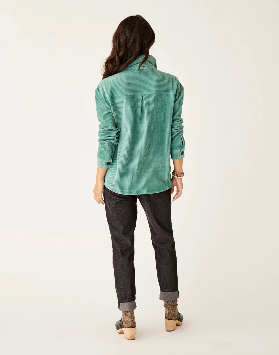 Hudson Stretch Cord Shacket: Forest - FINAL SALE